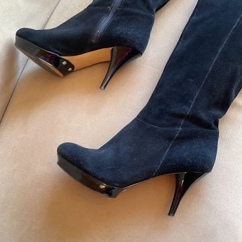 Nine West Destry Black Suede Over The Knee OTK Boots 6.5